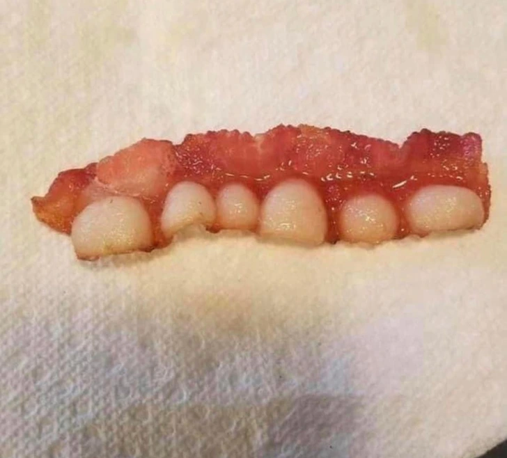 This fried bubbly bacon that looks like teeth