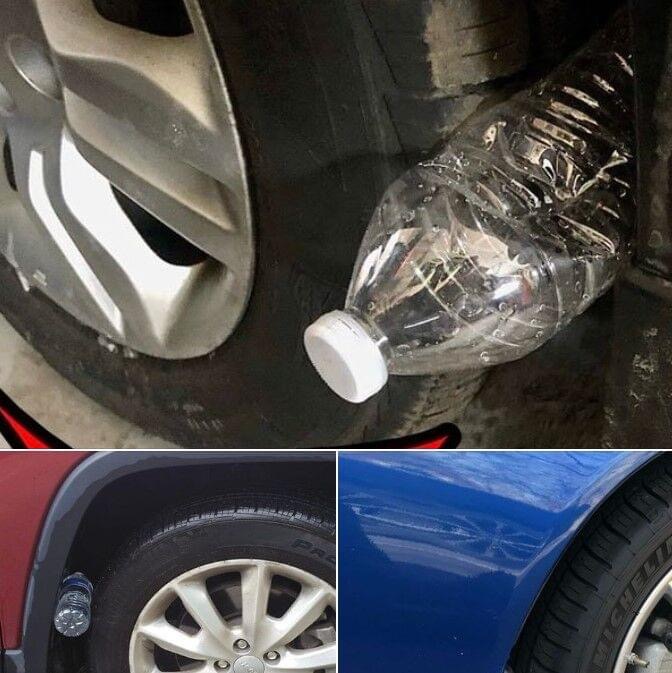 If you see a plastic bottle on your tire, be very careful