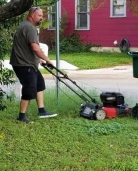 This is my father mowing my mother’s lawn. They’ve been divorced 28 years.