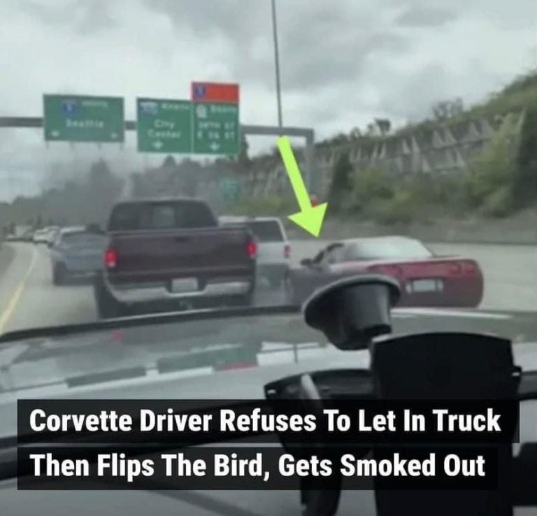 Corvette Driver Refuses To Let In Truck