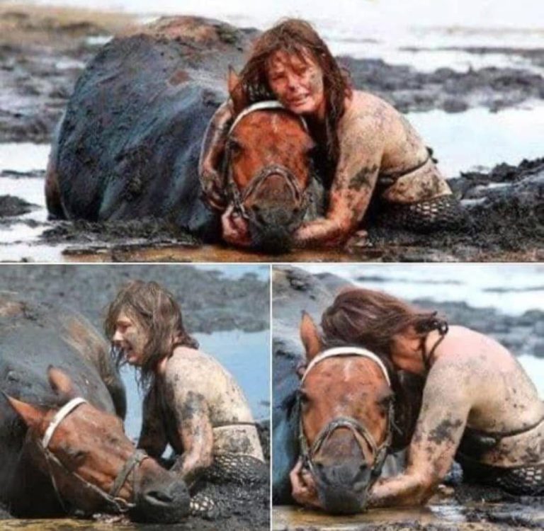 As her horse was drowning, this