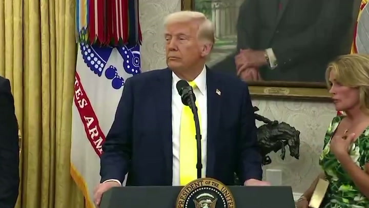 President Trump has to stop live speech as he rushed