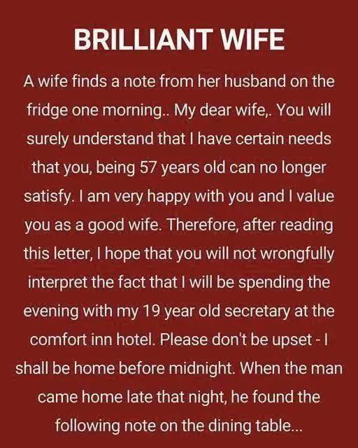 BRILLIANT WIFE!! (FUNNY STORY)