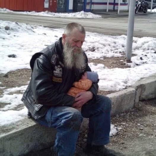Old Biker Carried Abandoned Heart Baby Thro