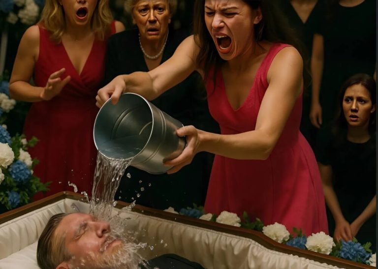 The woman knelt by her husband’s coff in a