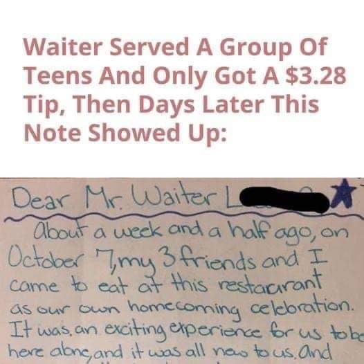 $3,28 tip irritates the waiter, Wh