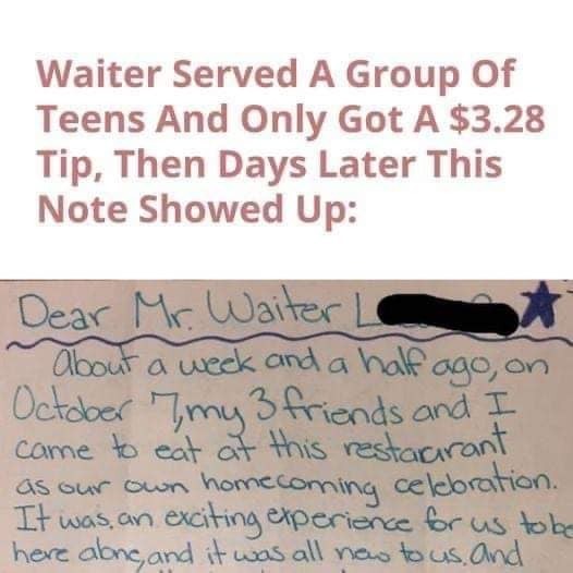 Waiter Upset Over Small Tip — Days