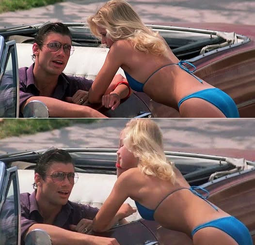 In Scarface, a girl in a blue bikini distracts